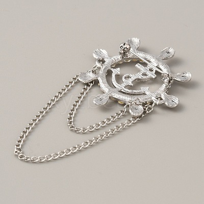 Naval Style Helm & Anchor Rhinestone Brooch for Men Women JEWB-WH0030-01P-1