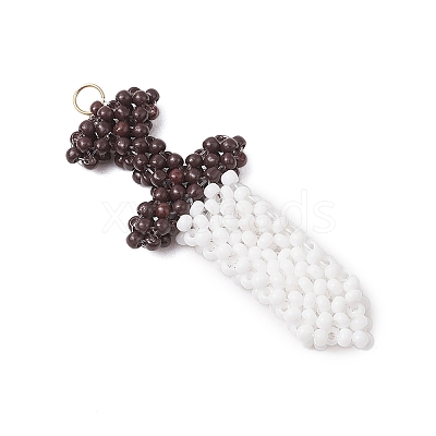 Dagger Shape Glass Seed Beads Beaded Pendants PALLOY-CJ00135-01-1