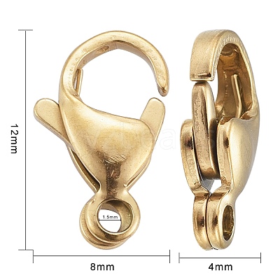 Ion Plating(IP) 304 Stainless Steel Lobster Claw Clasps STAS-H353-E-02G-1