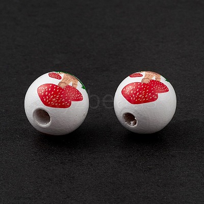 Printed Natural Wood European Beads X-WOOD-C015-05-1