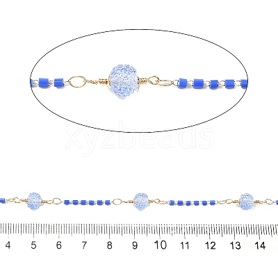 Brass Hexagonal Column Glass Seaded Beaded & Resin Round Beaded Link Chains CHC-G026-01E-1