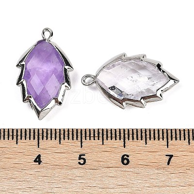 Natural Amethyst Faceted Leaf Pendants G-I375-04P-20-1