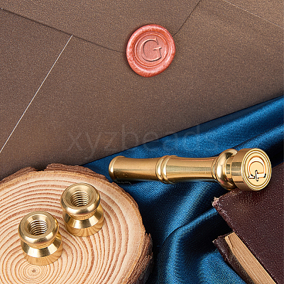1Pc Golden Tone Brass Wax Seal Stamp Heads with Bamboo Stick Shaped Handles STAM-CP0001-05G-1