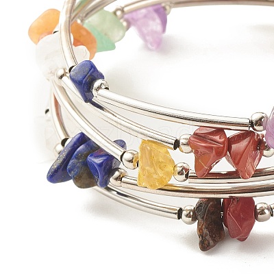 5-Loop Natural Mixed Stone Chip Beaded Wrap Bracelets for Women BJEW-JB01517-11-1