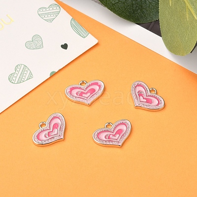 Pink Alloy Enamel Heart Charm Pendants Great for Mother's Day Gifts Making X-ENAM-19.5X19.5-1