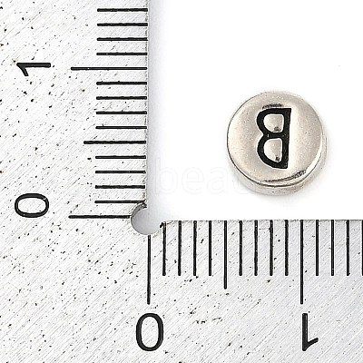 925 Sterling Silver Flat Round with Letter Beads STER-G044-01AS-B-1