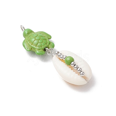7Pcs 7 Styles Natural Cowrie Shell & Starfish Turtle Dyed Synthetic Turquoise Pendants PALLOY-JF03935-02-1