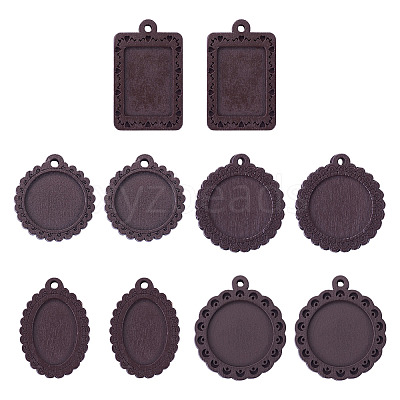 10Pcs 5 Styles Wood Pendant Cabochon Settings WOOD-TA0003-05-1