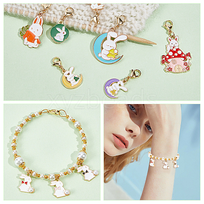 Alloy Enamel with Pearl Rabbit Pendant Stitch Markers HJEW-AB00288-1