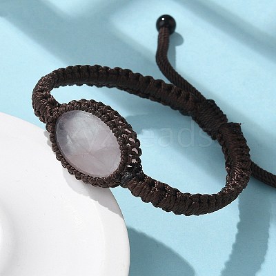 Adjustable Oval Natural Rose Quartz Braided Bead Bracelets BJEW-H626-02-07-1