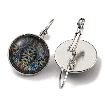 Flat Round Glass Leverback Earrings with Brass Earring Pins EJEW-Q798-01G-1