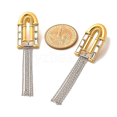 304 Stainless Steel Two Tone Dangle Stud Earrings EJEW-F355-01GP-1
