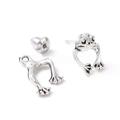 Alloy Frog Front Back Stud Earrings for Men Women EJEW-H088-01AS-1