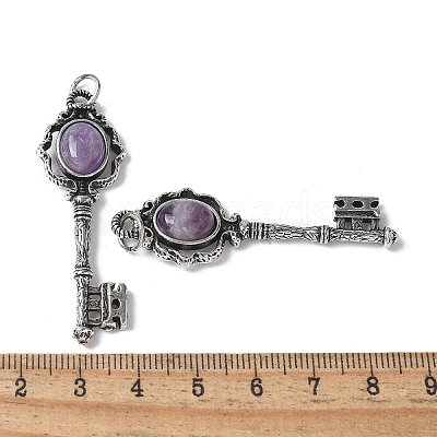 Key Brass Natural Amethyst Big Pendants KK-D361-01AS-16-1