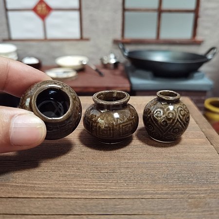 3Pcs 3 Styles Chinese Style Mini Ceramic Vase Miniature Ornaments Sets BOTT-PW0002-106-1