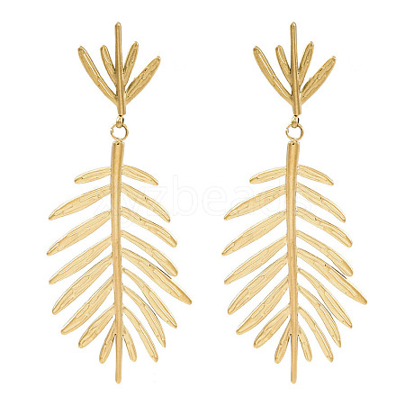 304 Stainless Steel Leaf Theme Stud Earrings For Women EJEW-B110-03G-04-1