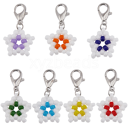 SUNNYCLUE 21Pcs 7 Colors Star Glass Seed Beaded Locking Stitch Markers HJEW-SC0001-53-1