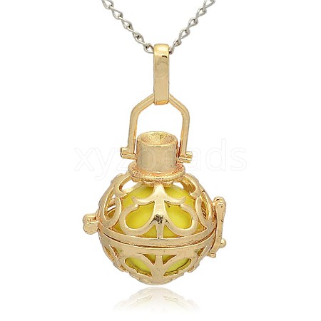 Golden Tone Brass Hollow Round Cage Pendants KK-J235-10G-1