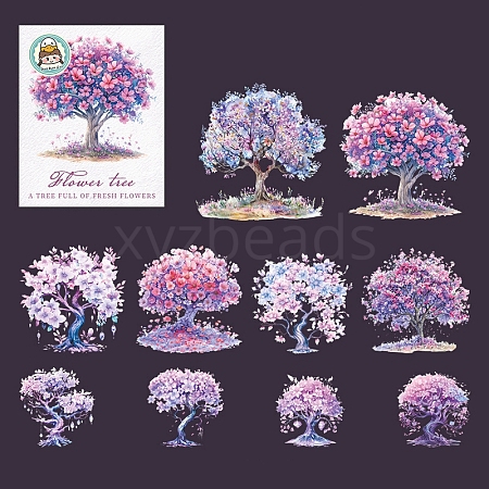 10Pcs 10 Styles Flower Tree Waterproof PET Stickers DIY-G121-03C-1