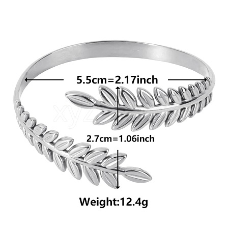 Non-Tarnish Vintage Leaf 304 Stainless Steel Cuff Bangles for Women ED0022-1-1