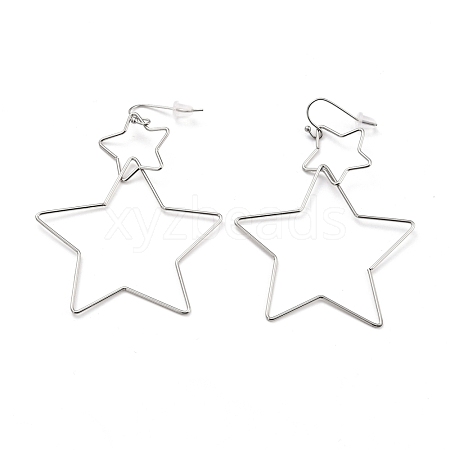 Non-Tarnish Interlock Double Open Star Dangle Earrings EJEW-C007-01P-1