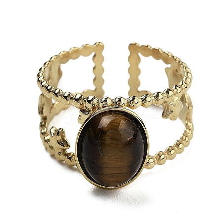 Oval Natural Tiger Eye Finger Rings RJEW-N046-05C-G-1