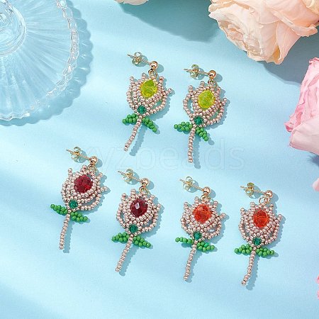 Glass Seed Beads Dangle Stud Earrings EJEW-MZ00326-1