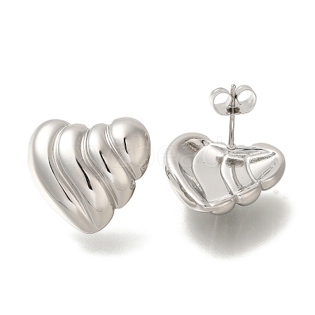 304 Stainless Steel Textured Heart Stud Earrings for Women EJEW-S227-47P-1