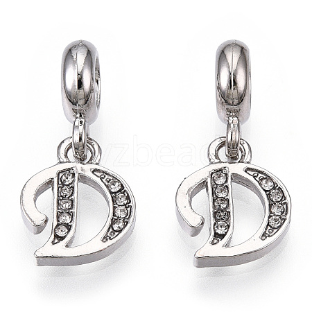 Platinum Rack Plating Alloy Rhinestone European Dangle Charms PALLOY-T048-36P-D-1