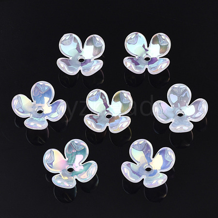 4-Petal Electroplate Acrylic Bead Caps PACR-T014-04-1