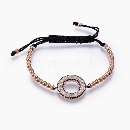 Adjustable 304 Stainless Steel Braided Beaded Bracelets BJEW-F340-03RG-1