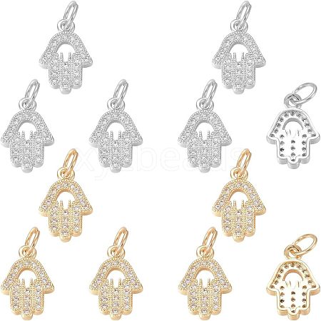  12Pcs 2 Colors Brass Micro Pave Clear Cubic Zirconia Charms ZIRC-NB0001-77-1