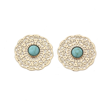 Brass Synthetic Turquoise Cabochons KK-Z088-06G-1