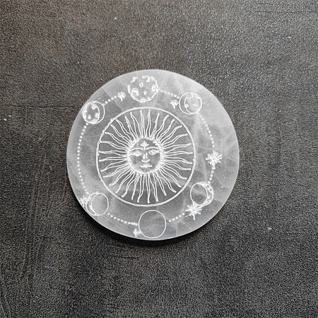 Engraved Natural Selenite Cup Mats DJEW-PW0013-01C-1