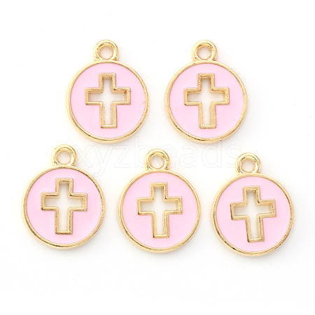 Light Gold Plated Alloy Enamel Pendants X-ENAM-R136-18B-1