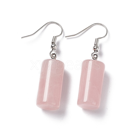 Natural Rose Quartz Cylindrical Dangle Earrings EJEW-D188-01P-05-1