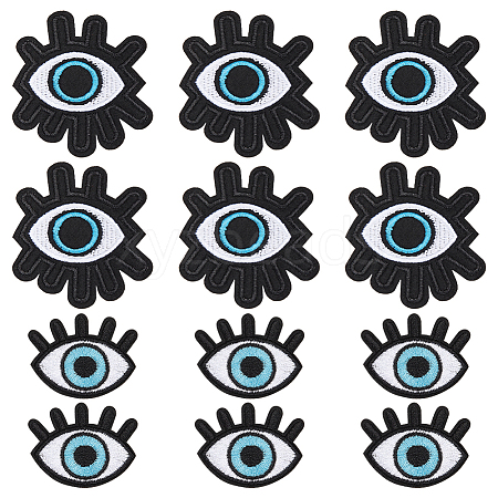  16Pcs 2 Styles Evil Eye Cotton Embroidery Iron on Clothing Patches DIY-NB0010-16-1