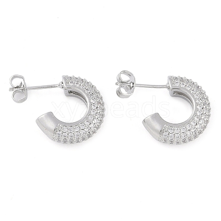 Brass Pave Clear Cubic Zirconia Stud Earrings for Women EJEW-S225-11P-01-1