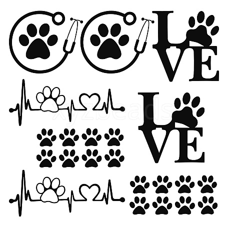 Gorgecraft 8 Sheets 4 Style Waterproof Heart & Bear Paw Pattern PET Car Decals Stickers STIC-GF0001-03C-1