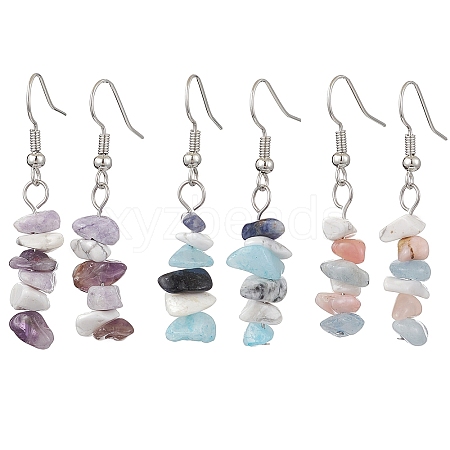 Natural Aquamarine & Pink Opal & White Jade & Sodalite & Amethyst & Purple Turquoise Dangle Earrings EJEW-JE06127-1