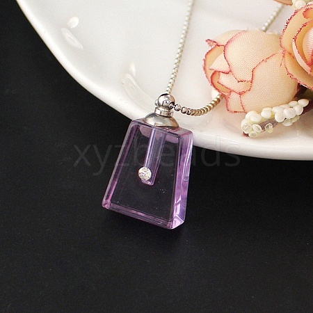 Medium Purple Glass Perfume Bottle Pendant Necklaces PW-WGF3857-21-1