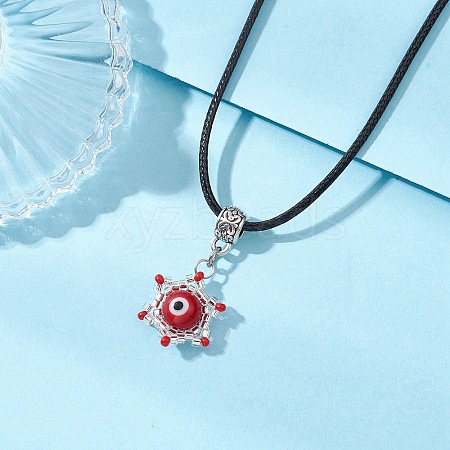 Evil Eye Handmade Lampwork & Glass Sead Beaded Pendant Necklaces NJEW-MZ00092-02-1