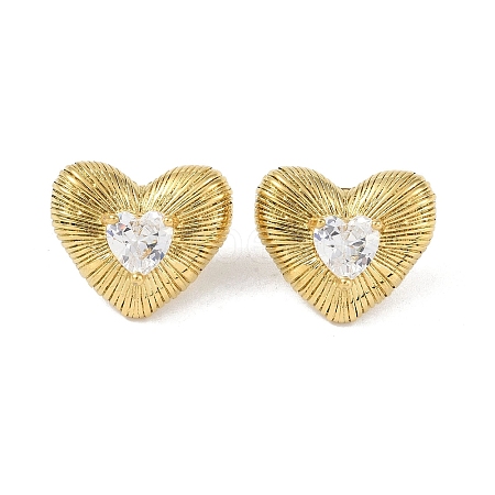 Heart 304 Stainless Steel Clear Cubic Zirconia Stud Earring for Women EJEW-Z047-05G-02-1