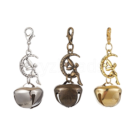 3Pcs 3 Colors Alloy Fairy Bell Pendant Decorations HJEW-JM02412-1