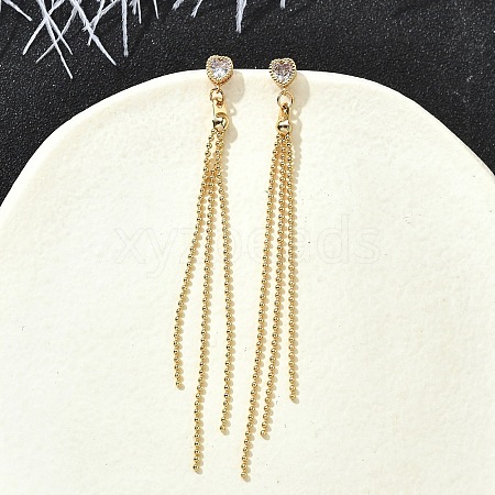 Heart Brass Tassel Stud Earrings EJEW-Z086-04G-1