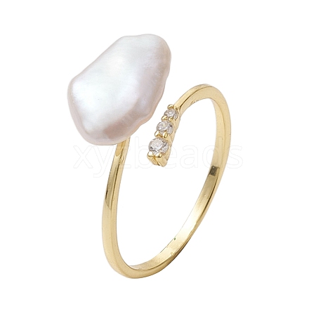 Oval Natural Pearl Finger Rings RJEW-P113-14G-1