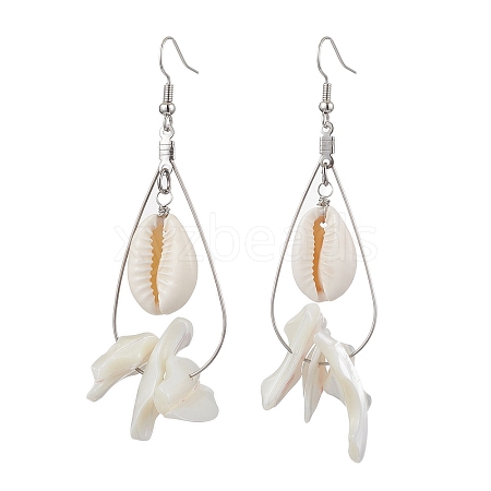 Natural Trochid Shell & Cowrie Shell Dangle Earrings EJEW-JE06081-1