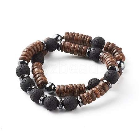 Natural Coconut Rondelle Beads Stretch Bracelets Set for Men Women BJEW-JB06771-1