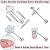4 Pairs 4 Styles Brass Pave Cubic Zirconia Cartilage Earrings AJEW-BBC0002-50-2