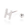 Rhodium Plated 925 Sterling Silver Micro Pave Clear Cubic Zirconia Letter Barbell Cartilage Earrings STER-I018-13P-H-3